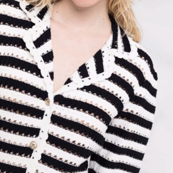 Maje Rosette Black White Collar Dress - Picture 4 of 4